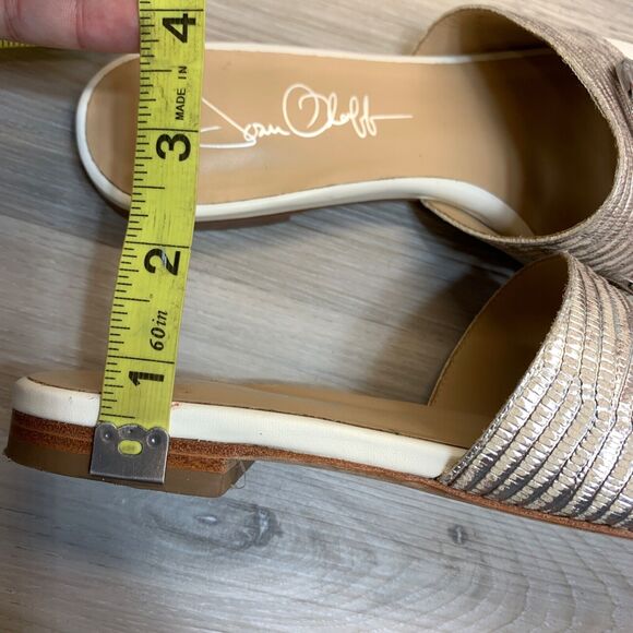 Joan Oloff Womens 7M Leather Slip On Slide Sandals White Silver Ring Accent - Picture 11 of 11